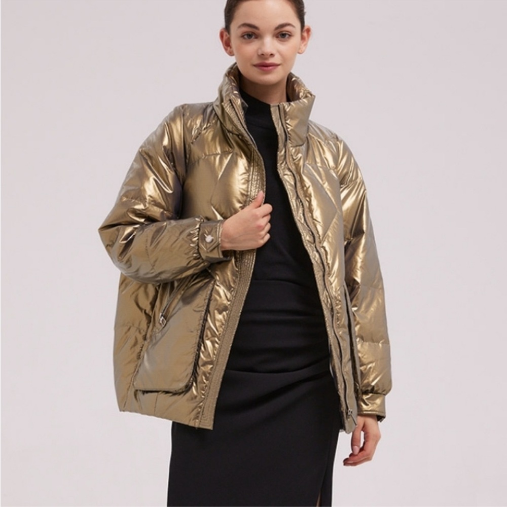 NAP Gold Women's High Neck Down Puffer Jacket- NAP Loungewear